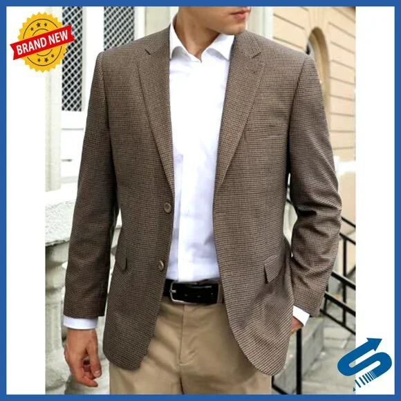 Men's Classic Fit Houndstooth Stretch Blazer Sport Coat Size 36-62